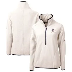 Women's Detroit Tigers Cutter & Buck White Americana Logo Cascade Eco Sherpa Fleece Half-Zip Pullover Jacket