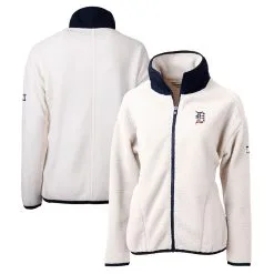 Women's Detroit Tigers Cutter & Buck White Americana Logo Cascade Eco Sherpa Full-Zip Fleece Jacket