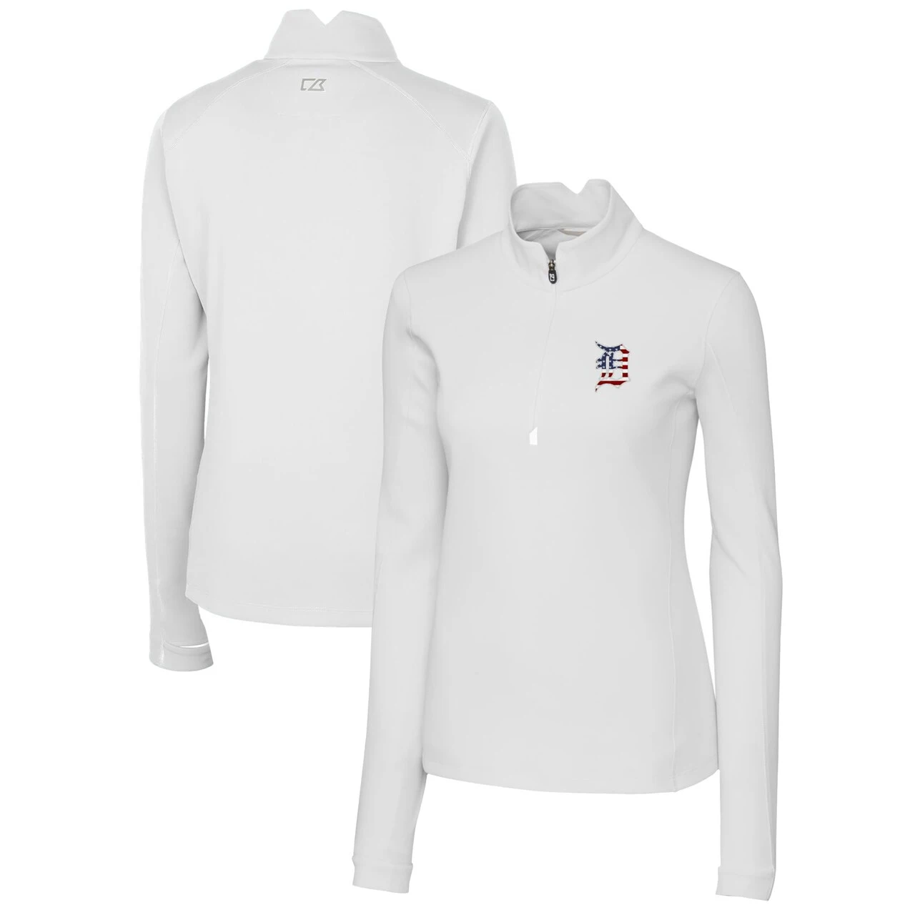 Women's Detroit Tigers Cutter & Buck White Americana Logo DryTec Traverse Stretch Quarter-Zip Pullover Top 3 Women's Detroit Tigers Cutter & Buck White Americana Logo DryTec Traverse Stretch Quarter-Zip Pullover Top