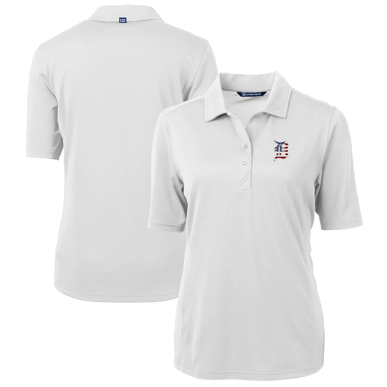 Women's Detroit Tigers Cutter & Buck White Americana Logo DryTec Virtue Eco Pique Recycled Polo 3 Women's Detroit Tigers Cutter & Buck White Americana Logo DryTec Virtue Eco Pique Recycled Polo