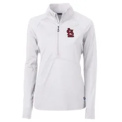 Women's St. Louis Cardinals Cutter & Buck White Adapt Eco Knit Stretch Half-Zip Pullover Top