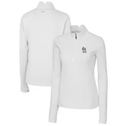 Women's St. Louis Cardinals Cutter & Buck White Americana Logo DryTec Traverse Stretch Quarter-Zip Pullover Top
