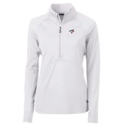 Women's Toronto Blue Jays Cutter & Buck White Adapt Eco Knit Stretch Half-Zip Pullover Top