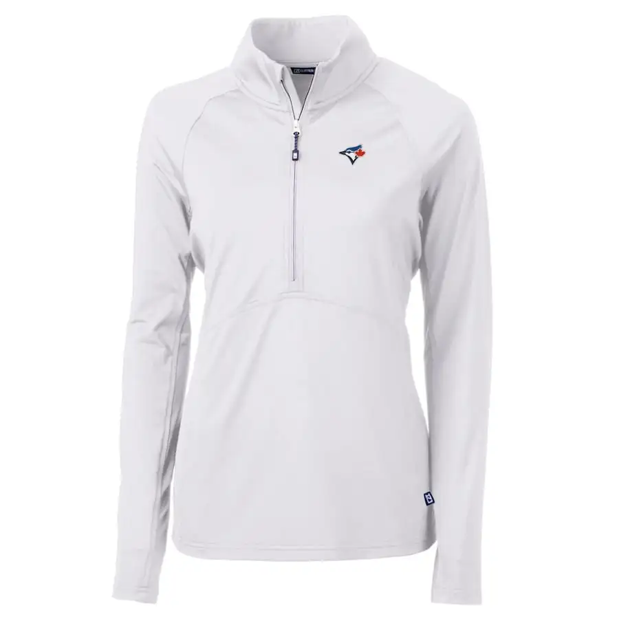 Women's Toronto Blue Jays Cutter & Buck White Adapt Eco Knit Stretch Half-Zip Pullover Top 3 Women's Toronto Blue Jays Cutter & Buck White Adapt Eco Knit Stretch Half-Zip Pullover Top