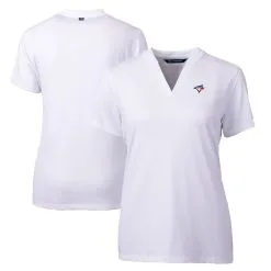 Women's Toronto Blue Jays Cutter & Buck White DryTec Forge Stretch V-Neck Blade Top