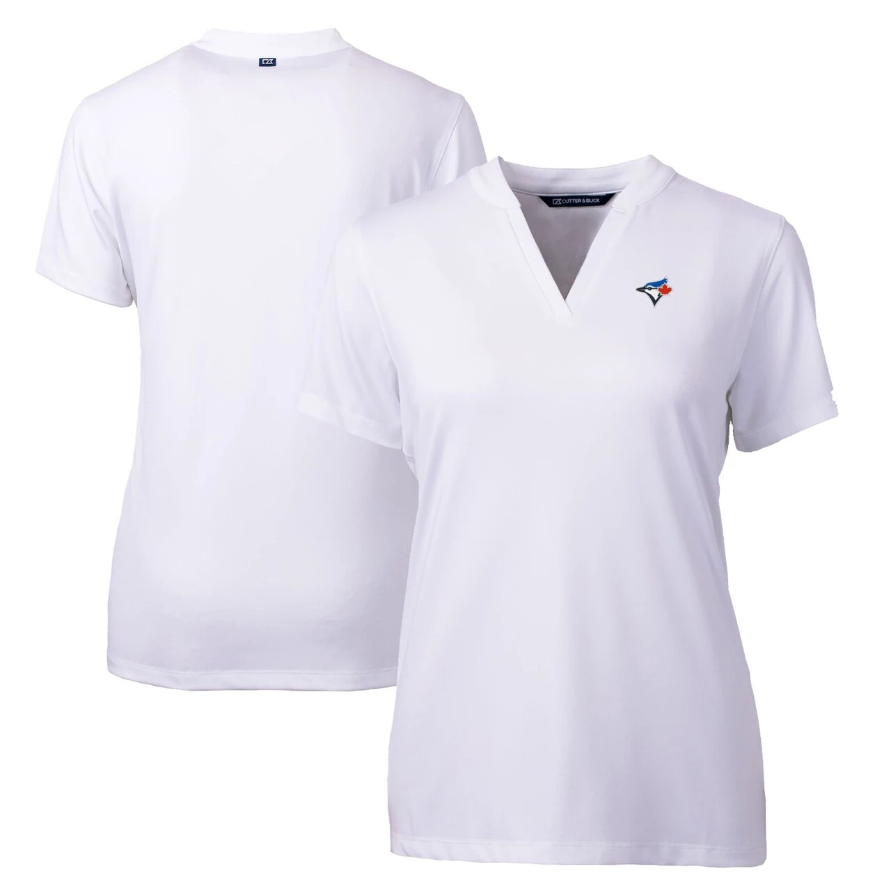 Women's Toronto Blue Jays Cutter & Buck White DryTec Forge Stretch V-Neck Blade Top 3 Women's Toronto Blue Jays Cutter & Buck White DryTec Forge Stretch V-Neck Blade Top