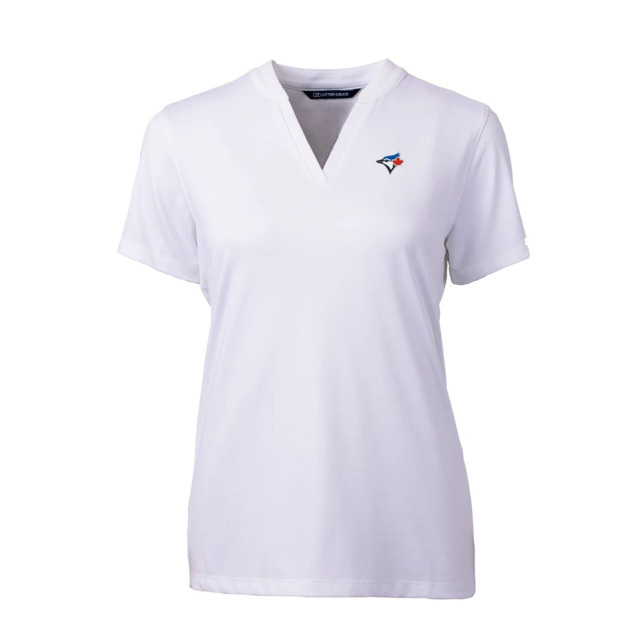 Women's Toronto Blue Jays Cutter & Buck White DryTec Forge Stretch V-Neck Blade Top 4 Women's Toronto Blue Jays Cutter & Buck White DryTec Forge Stretch V-Neck Blade Top - Image 2