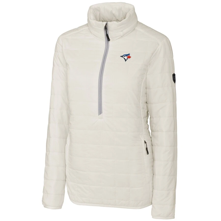Women's Toronto Blue Jays Cutter & Buck White Rainier Half-Zip Popover Jacket 3 Women's Toronto Blue Jays Cutter & Buck White Rainier Half-Zip Popover Jacket