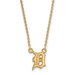 LogoArt Women's Detroit Tigers 18'' 10k Yellow Gold Small Pendant Necklace