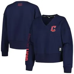 Women's Cleveland Guardians DKNY Sport Navy Lily V-Neck Pullover Sweatshirt