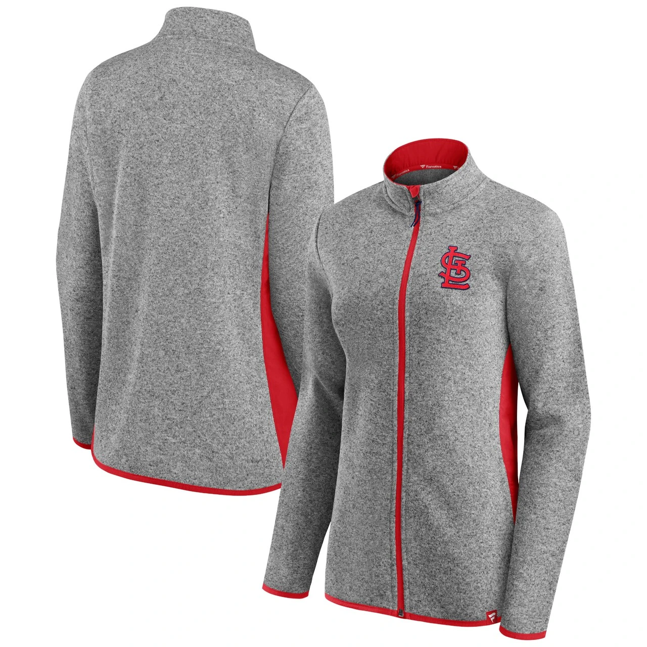 Women's St. Louis Cardinals Fanatics Branded Heathered Charcoal Primary Logo Fleece Full-Zip Jacket 3 Women's St. Louis Cardinals Fanatics Branded Heathered Charcoal Primary Logo Fleece Full-Zip Jacket