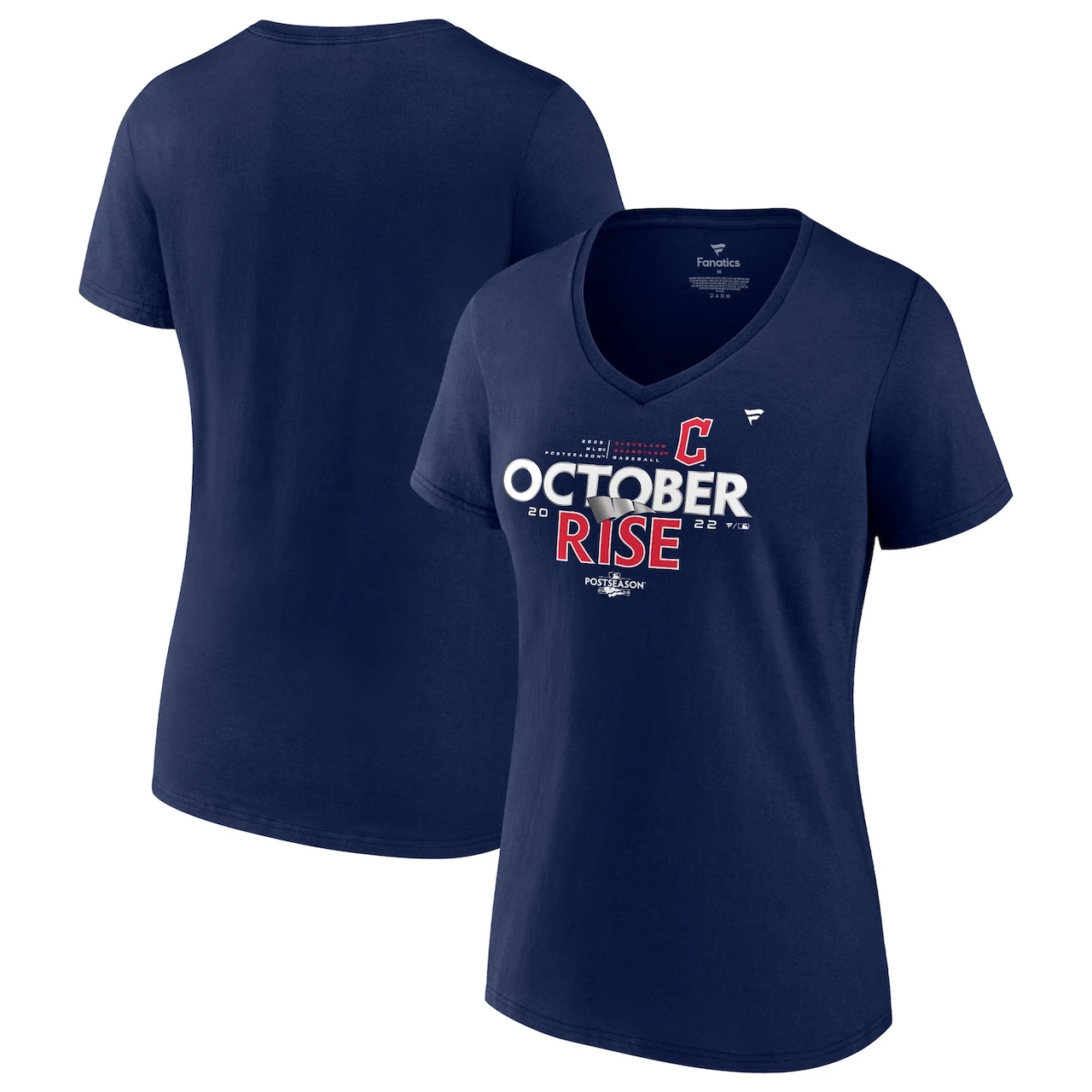 Women's Cleveland Guardians Fanatics Branded Navy 2022 Postseason Locker Room V-Neck T-Shirt 3 Women's Cleveland Guardians Fanatics Branded Navy 2022 Postseason Locker Room V-Neck T-Shirt