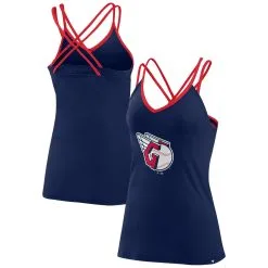 Women's Cleveland Guardians Fanatics Branded Navy Barrel It Up Cross Back V-Neck Tank Top