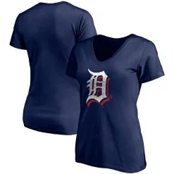Women's Detroit Tigers Fanatics Branded Navy Red White & Team V-Neck T-Shirt