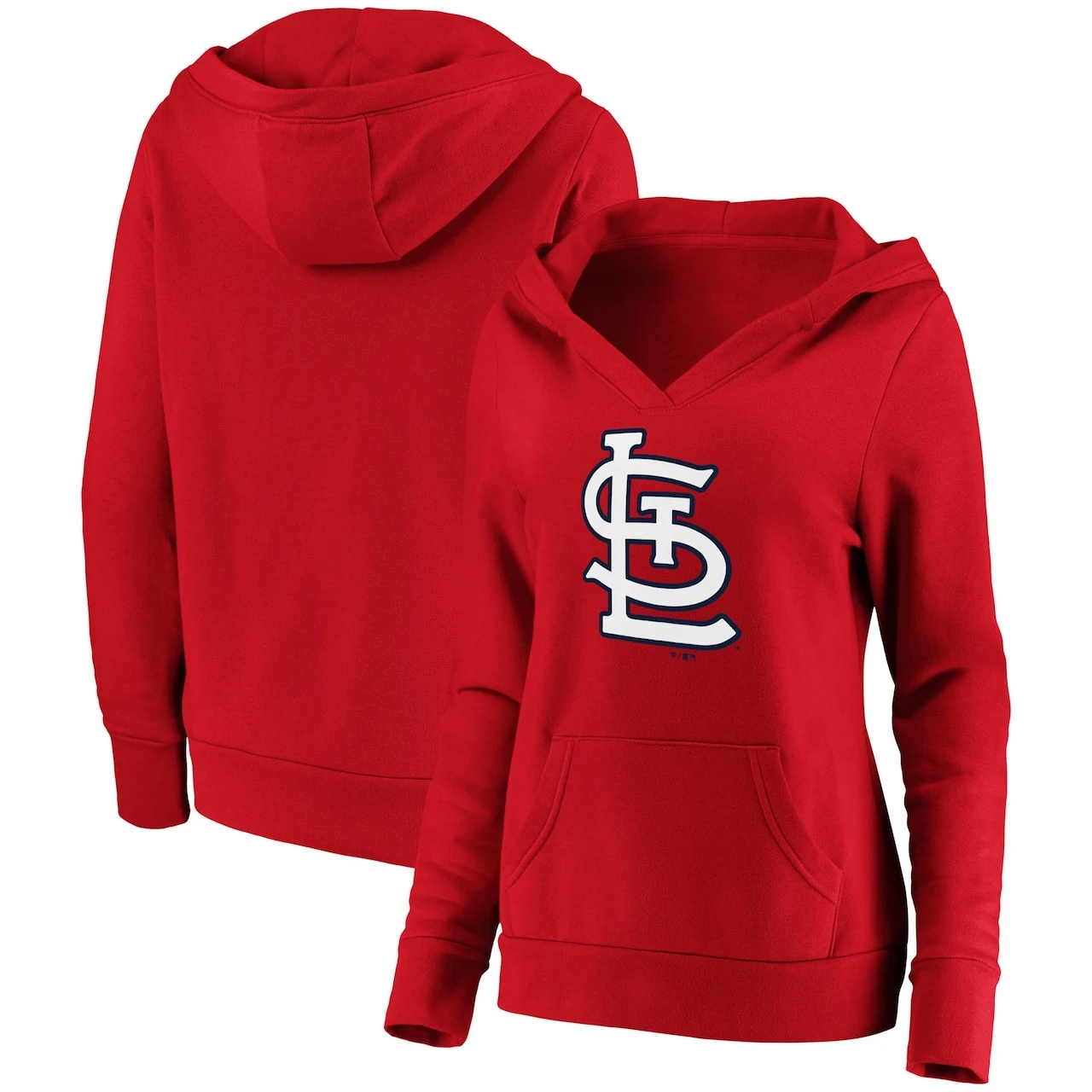 Women's St. Louis Cardinals Fanatics Branded Red Official Logo Crossover V-Neck Pullover Hoodie 3 Women's St. Louis Cardinals Fanatics Branded Red Official Logo Crossover V-Neck Pullover Hoodie