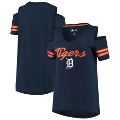 Women's Detroit Tigers G-III 4Her By Carl Banks Navy Extra Inning Cold Shoulder T-Shirt