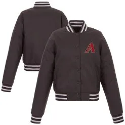 Women's Arizona Diamondbacks JH Design Charcoal Embroidered Logo Poly-Twill Full Snap Jacket