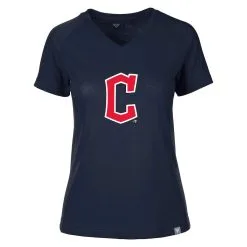 Women's Cleveland Guardians Levelwear Navy Ariya V-Neck T-Shirt