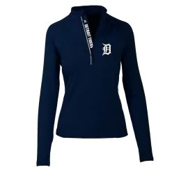 Women's Detroit Tigers Levelwear Navy Energy Quarter-Zip Pullover Top