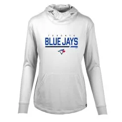 Women's Toronto Blue Jays Levelwear White Vivid Scuba Neck Long Sleeve Hoodie T-Shirt