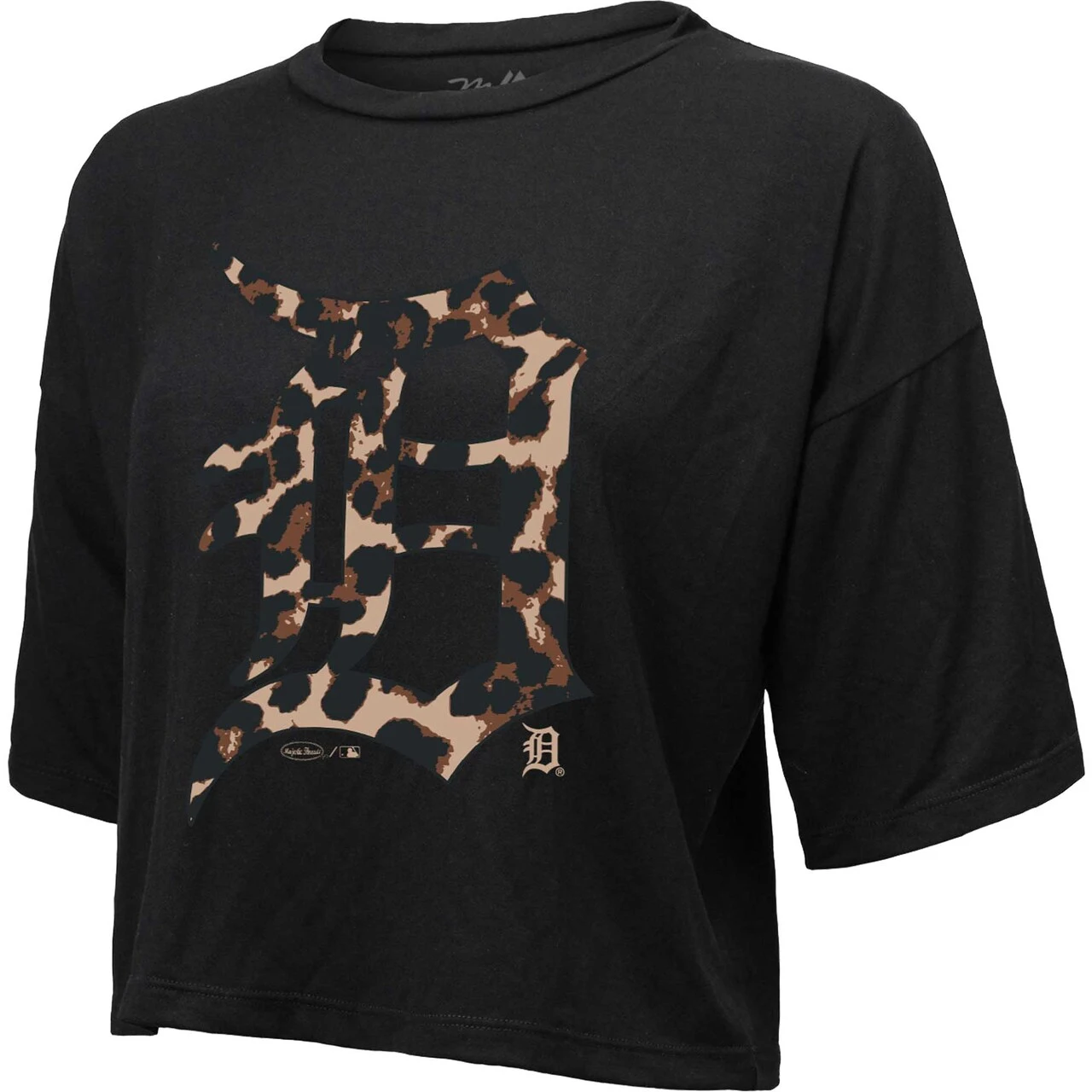 Women's Detroit Tigers Majestic Threads Black Leopard Cropped T-Shirt 4 Women's Detroit Tigers Majestic Threads Black Leopard Cropped T-Shirt - Image 2