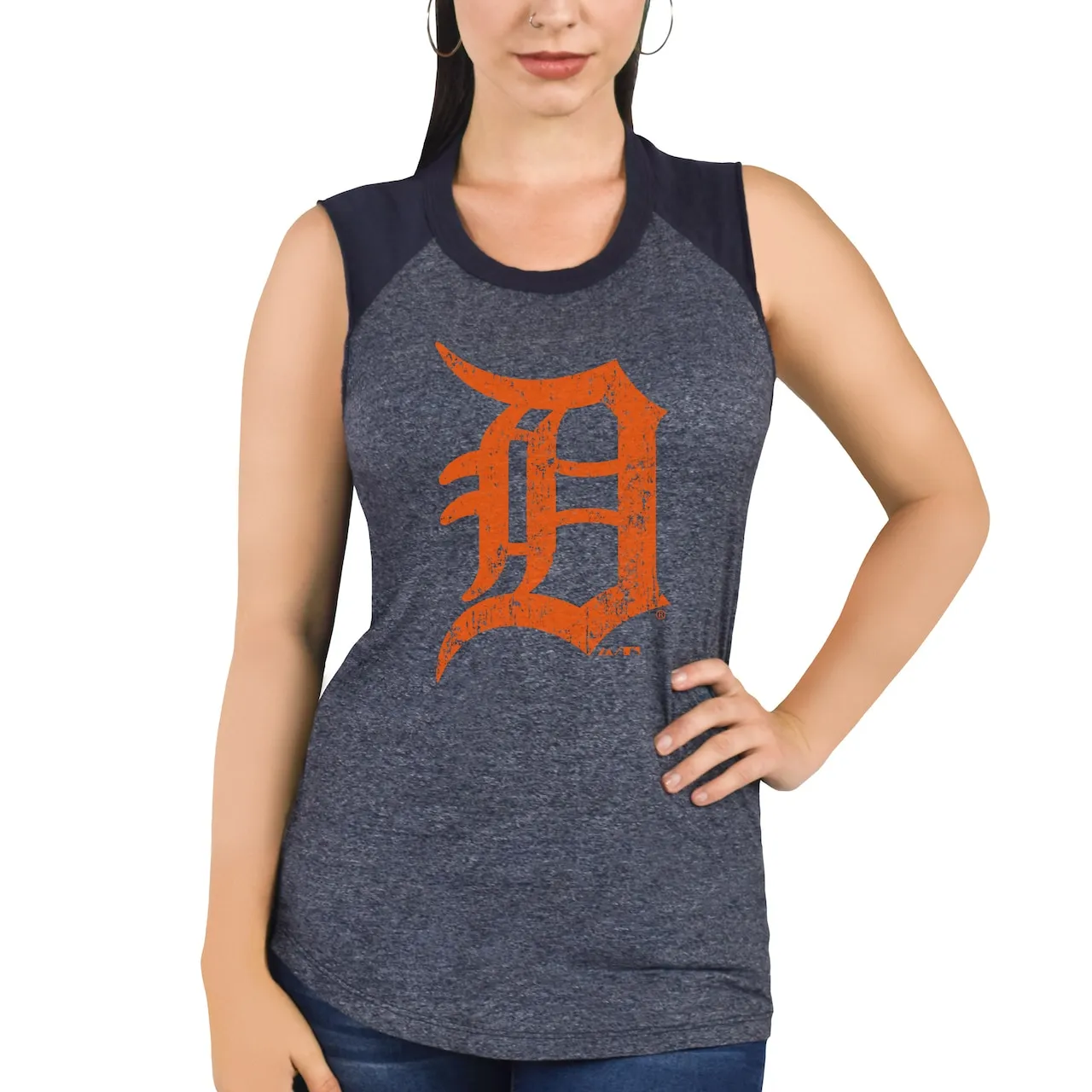 Women's Detroit Tigers Majestic Threads Navy Raglan Tri-Blend Muscle Tank Top 6 Women's Detroit Tigers Majestic Threads Navy Raglan Tri-Blend Muscle Tank Top - Image 4