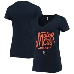 BreakingT Women's Detroit Tigers Navy Hometown Tri-Blend V-Neck T-Shirt