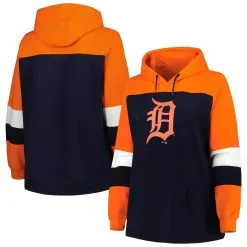 Profile Women's Detroit Tigers Navy Plus Size Colorblock Pullover Hoodie