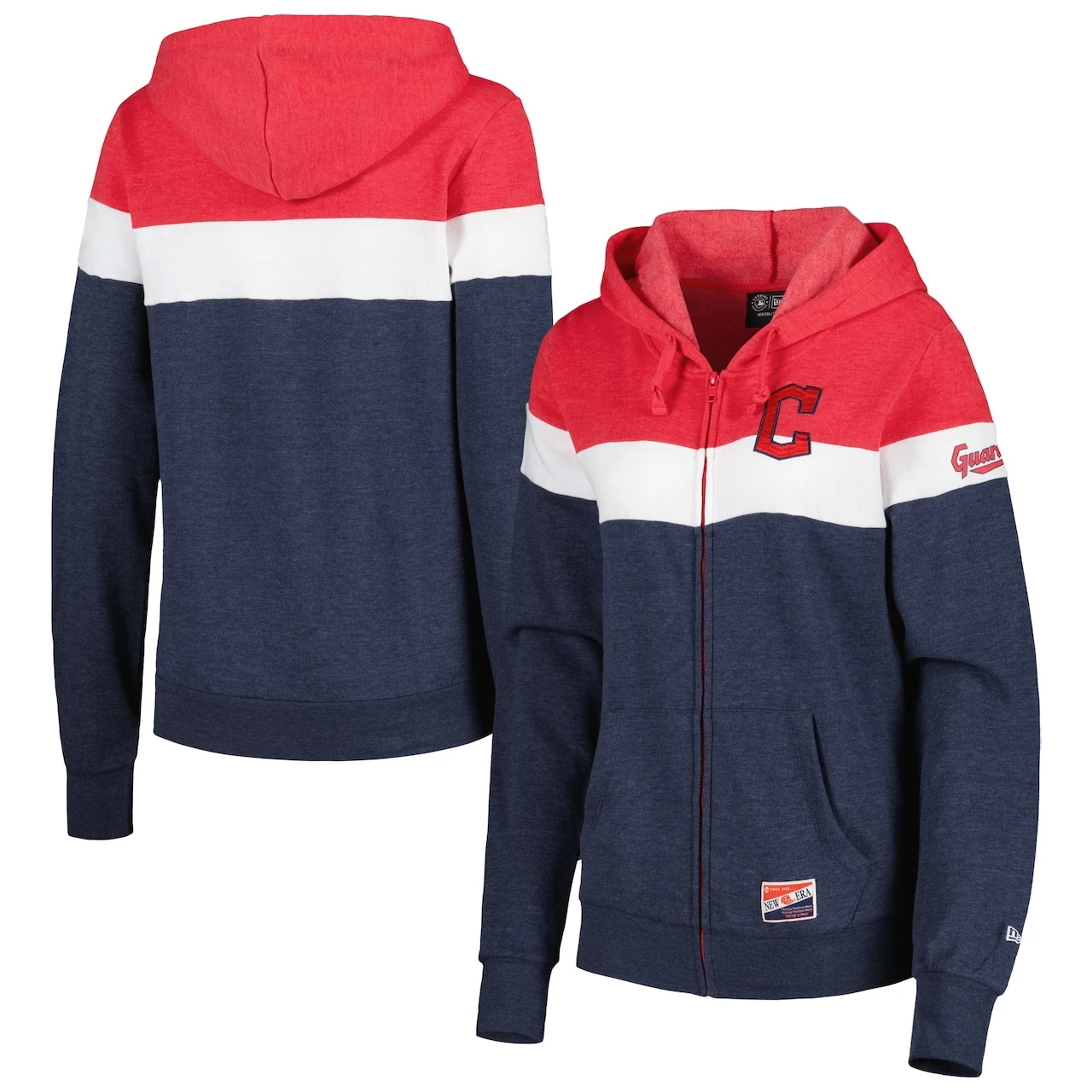 Women's Cleveland Guardians New Era Heather Navy Colorblock Full-Zip Hoodie Jacket 2 Women's Cleveland Guardians New Era Heather Navy Colorblock Full-Zip Hoodie Jacket