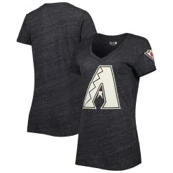 Women's Arizona Diamondbacks New Era Heathered Black City Connect Cap Logo Tri-Blend V-Neck T-Shirt