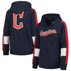 Women's Cleveland Guardians New Era Navy Colorblock Full-Zip Hoodie