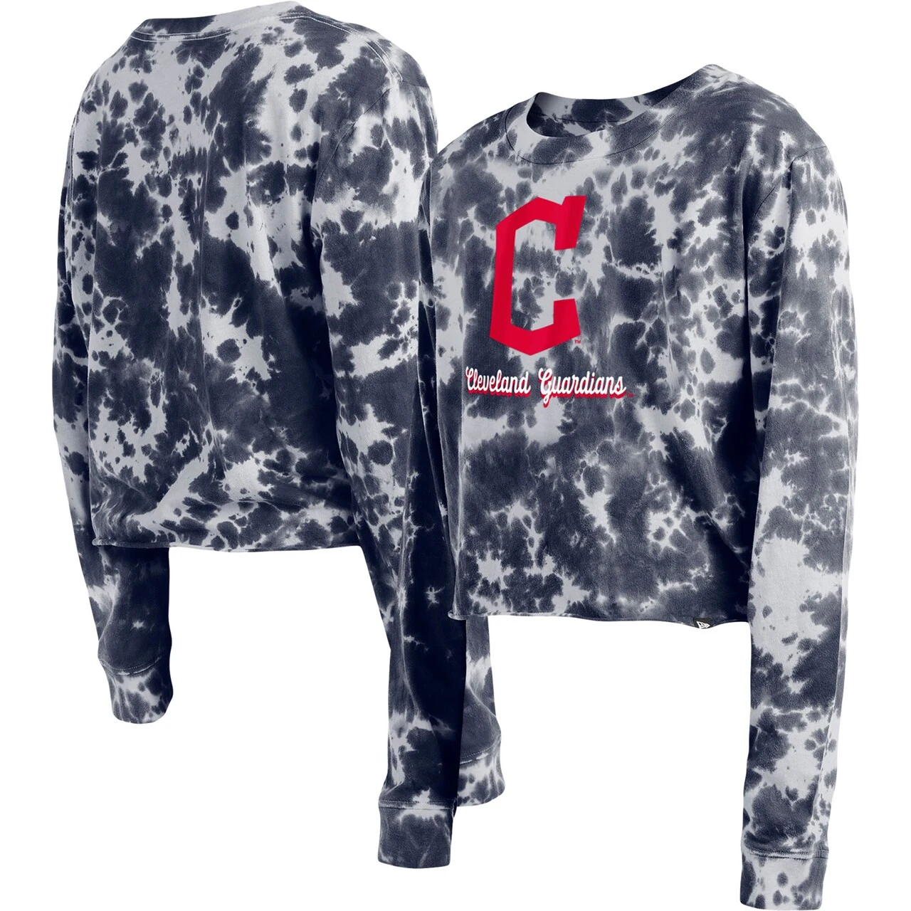 Women's Cleveland Guardians New Era Navy Tie-Dye Cropped Long Sleeve T-Shirt 3 Women's Cleveland Guardians New Era Navy Tie-Dye Cropped Long Sleeve T-Shirt