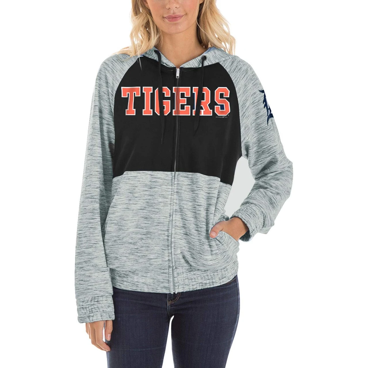Women's Detroit Tigers New Era Navy Space Dye Pullover Hoodie 6 Women's Detroit Tigers New Era Navy Space Dye Pullover Hoodie - Image 4