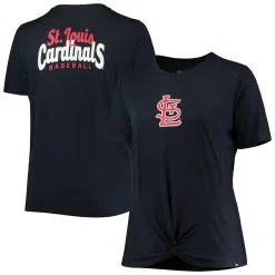 Women's St. Louis Cardinals New Era Navy Plus Size 2-Hit Front Knot T-Shirt