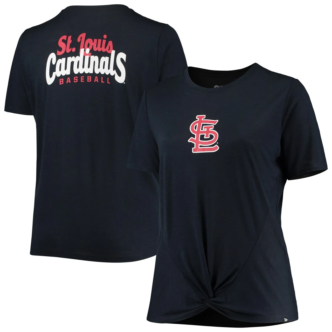 Women's St. Louis Cardinals New Era Navy Plus Size 2-Hit Front Knot T-Shirt 3 Women's St. Louis Cardinals New Era Navy Plus Size 2-Hit Front Knot T-Shirt