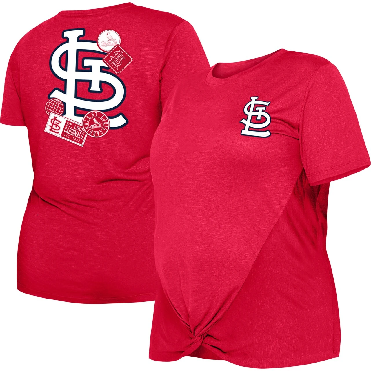 Women's St. Louis Cardinals New Era Red Plus Size Two-Hit Front Knot T-Shirt 3 Women's St. Louis Cardinals New Era Red Plus Size Two-Hit Front Knot T-Shirt