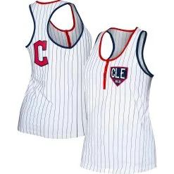 Women's Cleveland Guardians New Era White Pinstripe Henley Racerback Tank Top