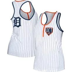 Women's Detroit Tigers New Era White Pinstripe Henley Racerback Tank Top