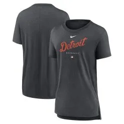 Women's Detroit Tigers Nike Heather Charcoal Authentic Collection Early Work Tri-Blend T-Shirt