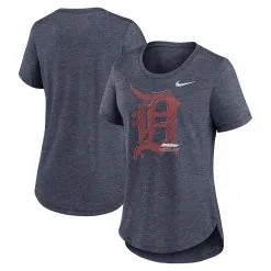 Women's Detroit Tigers Nike Heather Navy Touch Tri-Blend T-Shirt