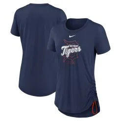 Women's Detroit Tigers Nike Navy Side Cinch Fashion Tri-Blend Performance T-Shirt