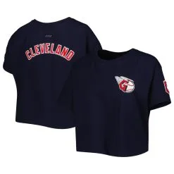 Women's Cleveland Guardians Pro Standard Navy Classic Team Boxy Cropped T-Shirt
