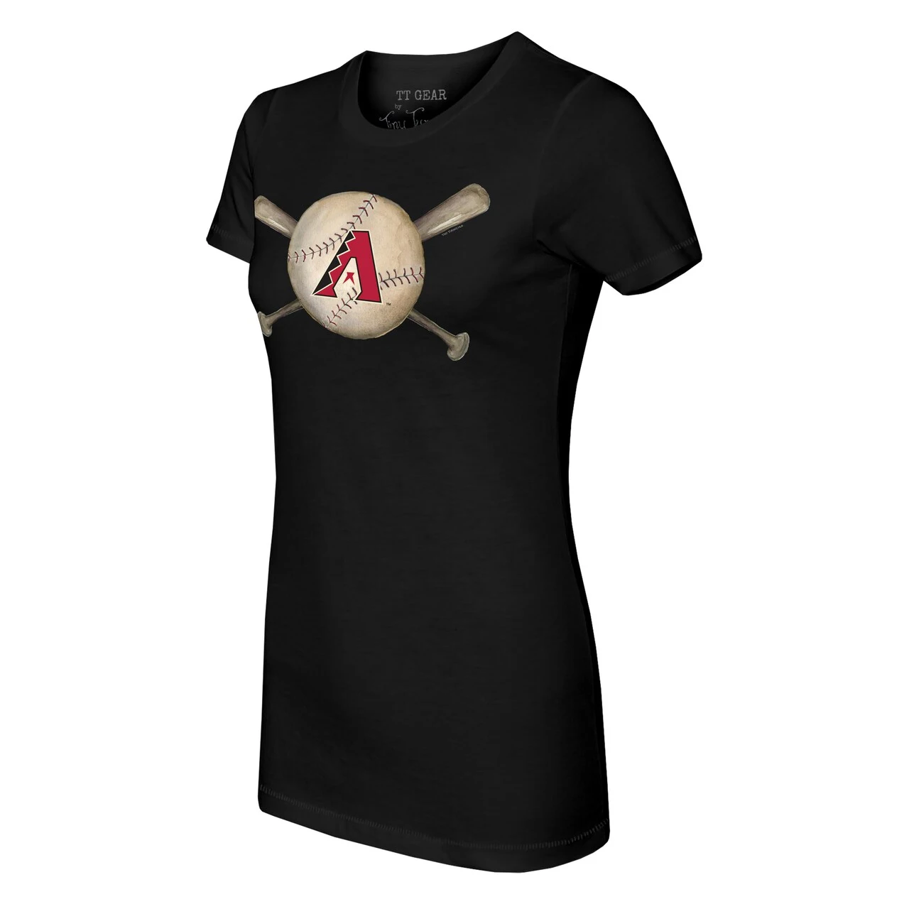 Women's Arizona Diamondbacks Tiny Turnip Black Baseball Cross Bats T-Shirt 4 Women's Arizona Diamondbacks Tiny Turnip Black Baseball Cross Bats T-Shirt - Image 2