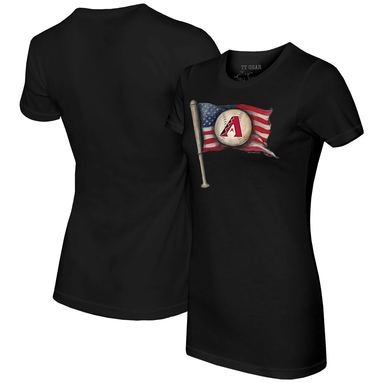 Women's Arizona Diamondbacks Tiny Turnip Black Baseball Flag T-Shirt 3 Women's Arizona Diamondbacks Tiny Turnip Black Baseball Flag T-Shirt