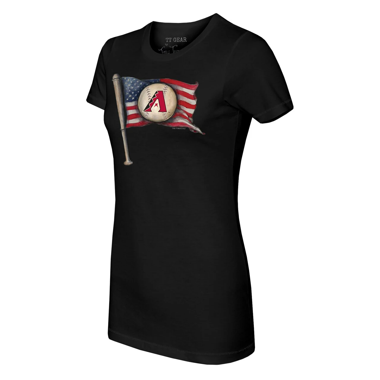Women's Arizona Diamondbacks Tiny Turnip Black Baseball Flag T-Shirt 4 Women's Arizona Diamondbacks Tiny Turnip Black Baseball Flag T-Shirt - Image 2