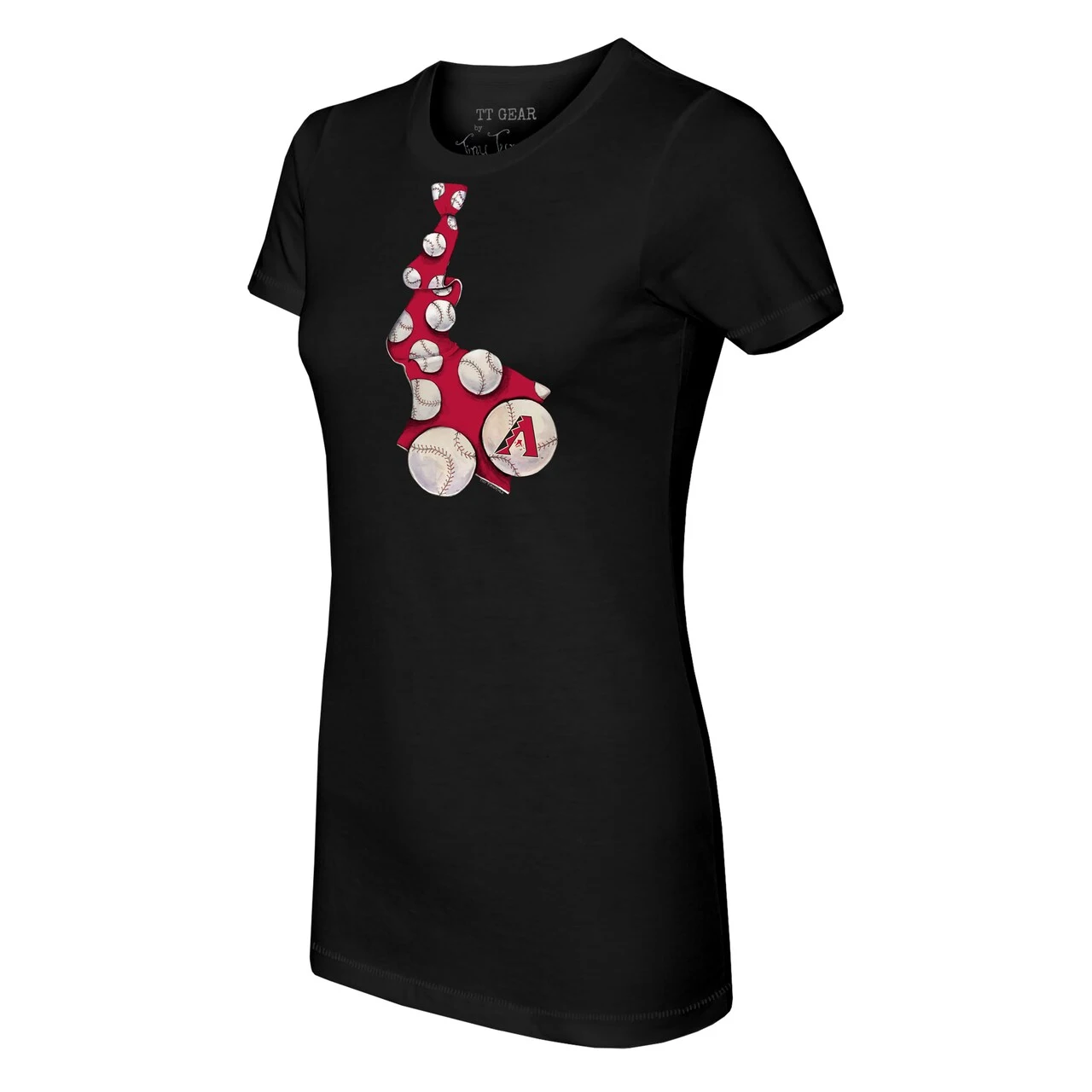 Women's Arizona Diamondbacks Tiny Turnip Black Baseball Tie T-Shirt 4 Women's Arizona Diamondbacks Tiny Turnip Black Baseball Tie T-Shirt - Image 2