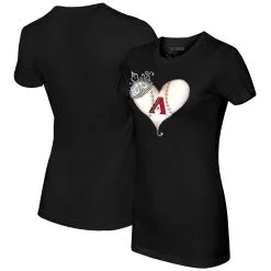 Women's Arizona Diamondbacks Tiny Turnip Black Tiara Heart T-Shirt