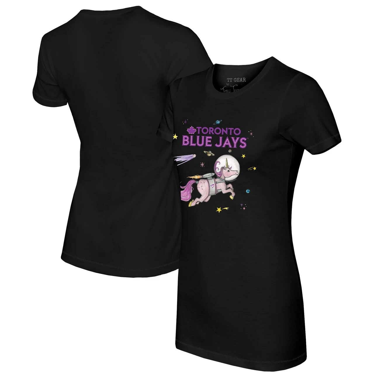 Women's Toronto Blue Jays Tiny Turnip Black Space Unicorn T-Shirt 3 Women's Toronto Blue Jays Tiny Turnip Black Space Unicorn T-Shirt