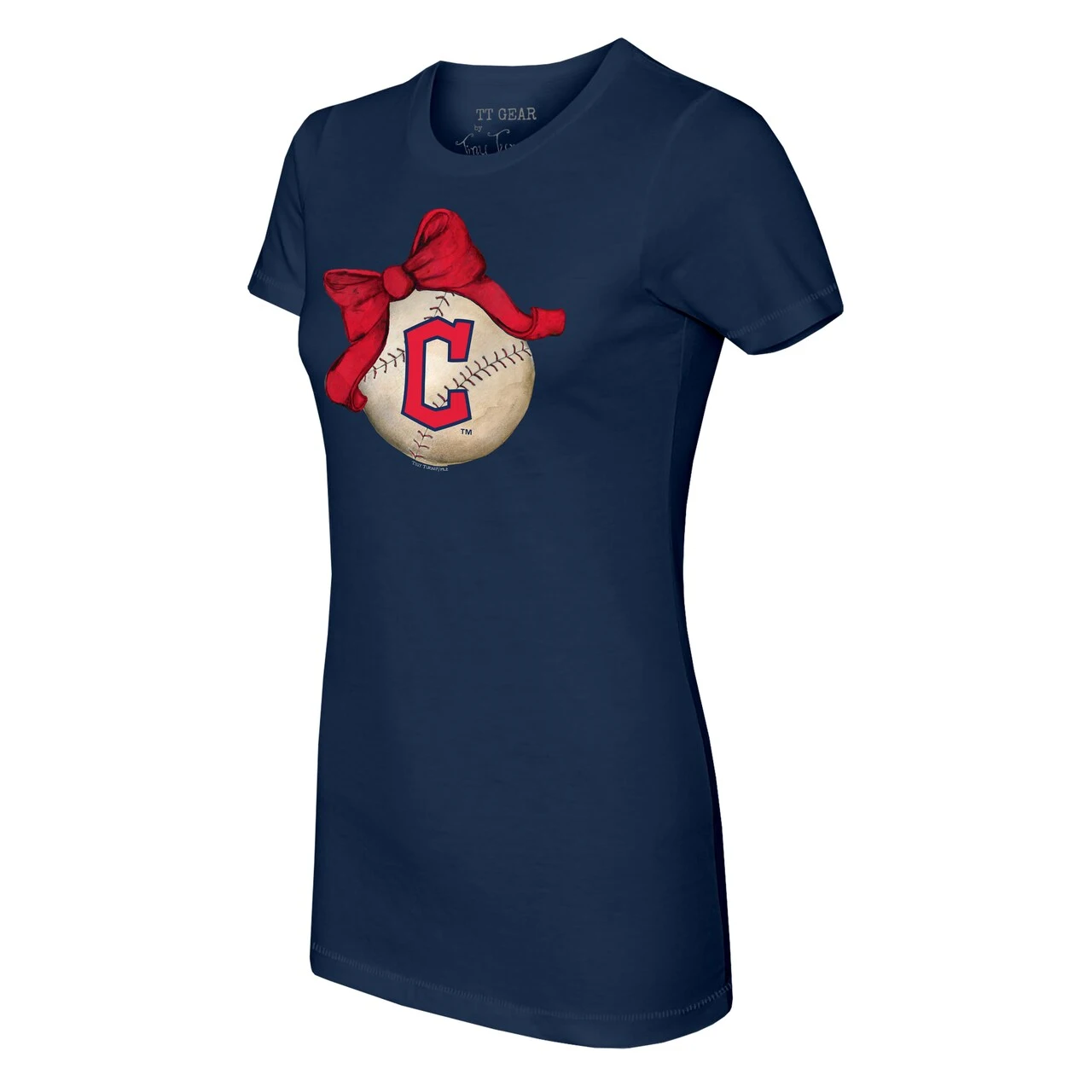 Women's Cleveland Guardians Tiny Turnip Navy Baseball Bow T-Shirt 4 Women's Cleveland Guardians Tiny Turnip Navy Baseball Bow T-Shirt - Image 2