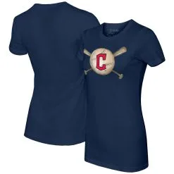 Women's Cleveland Guardians Tiny Turnip Navy Baseball Cross Bats T-Shirt